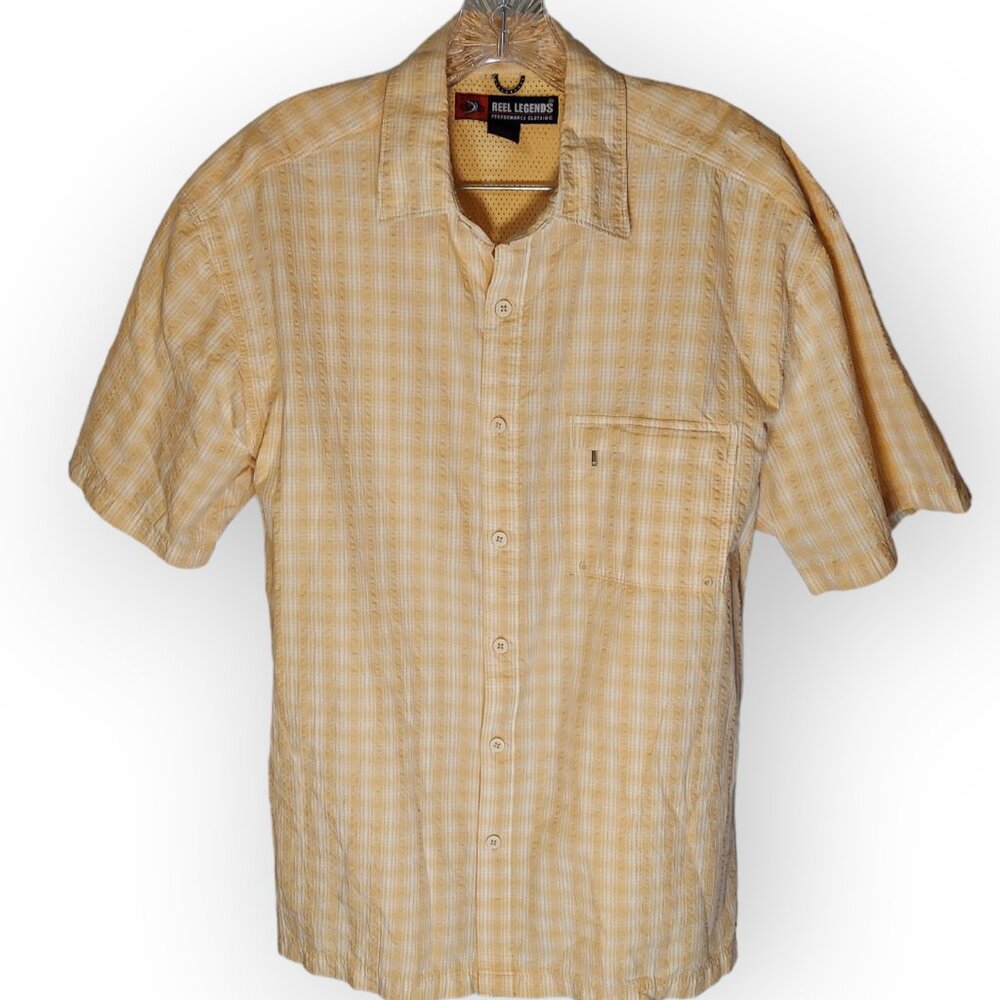 Reel Legends Shirt Men's Medium Yellow Short Sleeve Fishing Performance